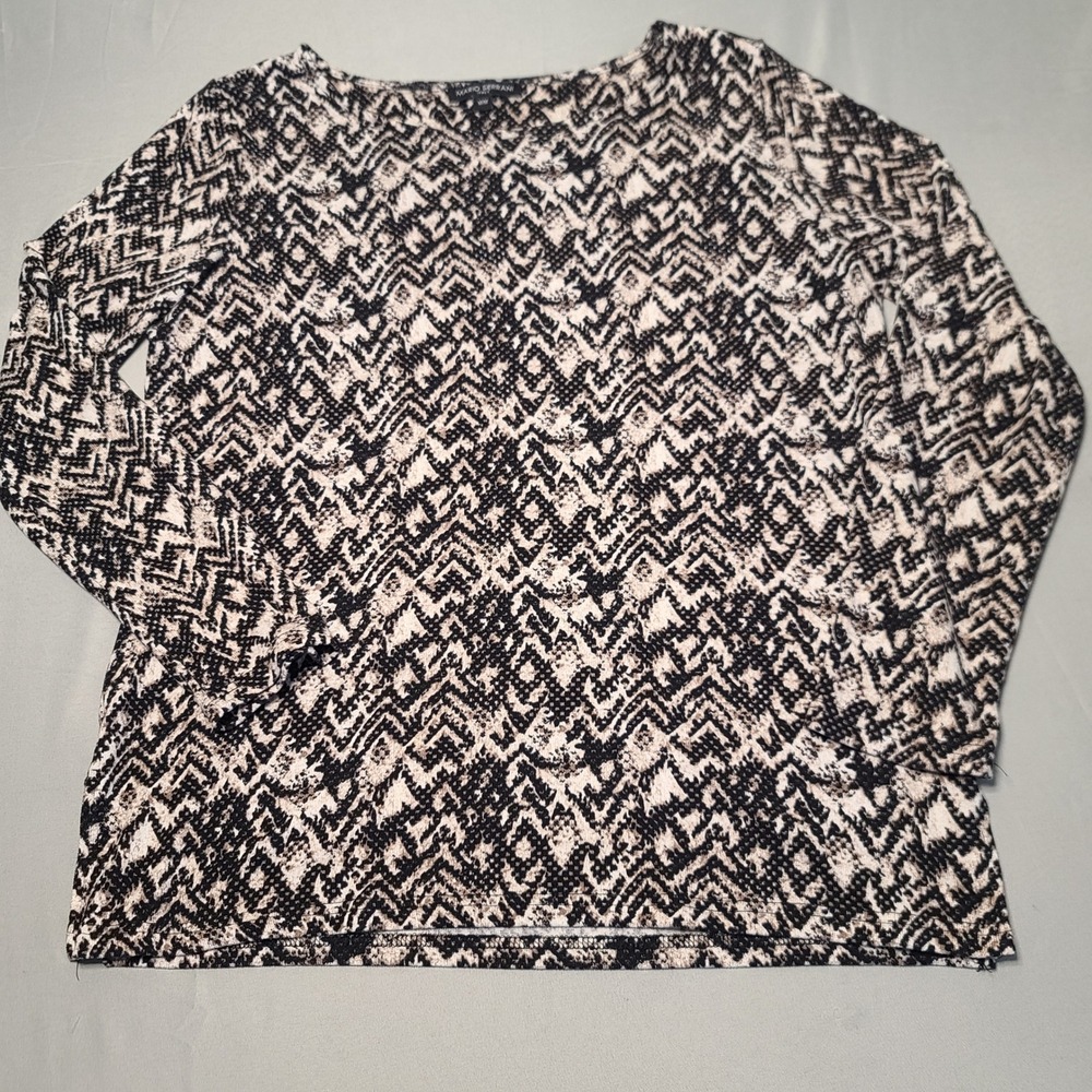 Mario Serrani Knit Top Women M Black White Geometric Chevron Snakeskin Print - Picture 2 of 7